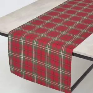 Image of HOMESCAPES Cotton Christmas Prince Edward Tartan Table Runner - Red
