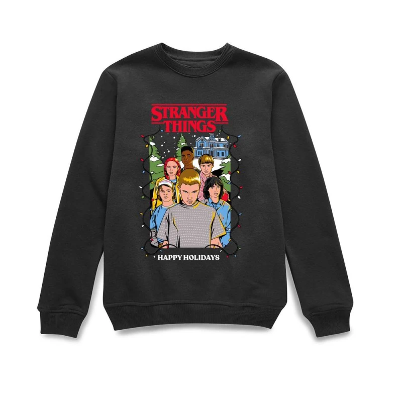 Image of Stranger Things Happy Holidays Christmas Jumper - Black - M