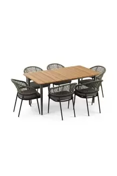 Image of Kalama 6 Seat Rectangular Dining Set with Teak Table in Green