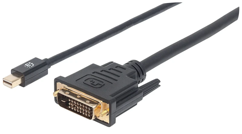 Image of Manhattan Manhattan Mini DisplayPort 1.2a to DVI-D 24+1 Cable (Clearance Pricing) 1080p@60Hz 1.8m Male to Male Compatible with DVD-D Black Lifetime Wa