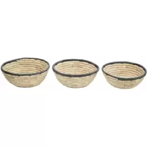 Image of Premier Housewares - Set of 3 Palm Leaf Baskets with Black Trim