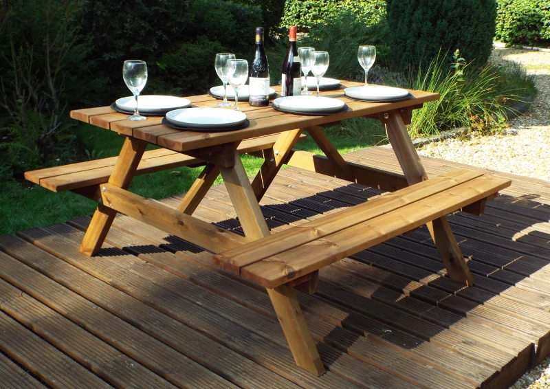 Image of Charles Taylor Trading Six Seater Picnic Table in Brown Brown Unisex
