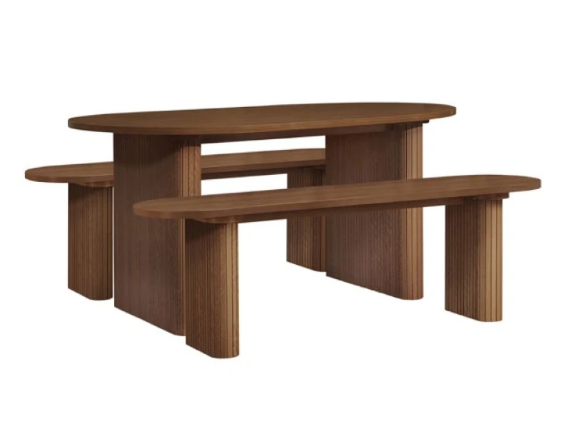 Image of Birlea Axel Walnut 160cm Dining Table and 2 Bench Set