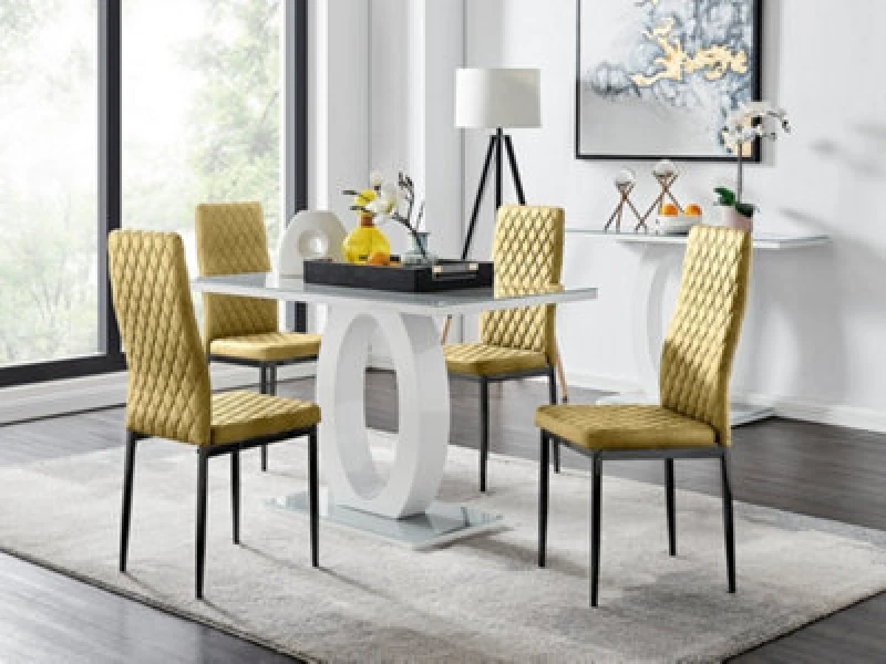 Image of FurnitureboxUK FurnitureboxUK Giovani 4 Grey Dining Table & 4 Velvet Milan Black Leg Chairs in Mustard Mustard One Size Unisex 5056657146658