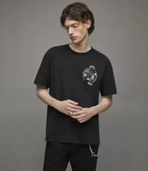 Image of AllSaints Mens Quill Crew T-Shirt, Washed Black, Size: M