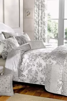 Image of 'Malton' Monochrome Floral Toile Reversible Duvet Cover Set