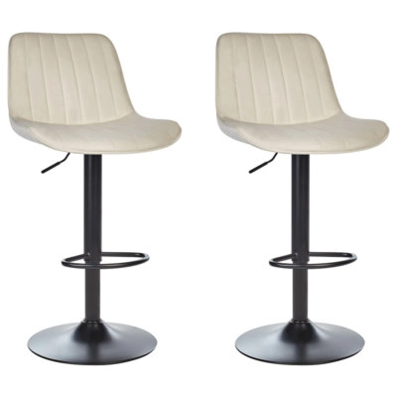 Image of Beliani Set Of 2 Bar Chairs Dubrovnik Velvet Swivel Light Beige