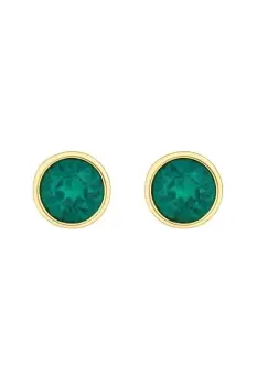 Image of Radiance Collection Gold Plated Emerald Round Besel Stud Earrings