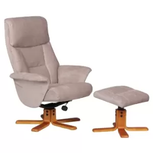 Image of Teknik Montreal Recliner with a Swivel Recline Function, Cherry Wood Five Star Base and Matching Footstool - Natural Fabric