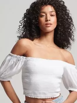 Image of Superdry Vintage Smocked Crop -white, White, Size 10, Women