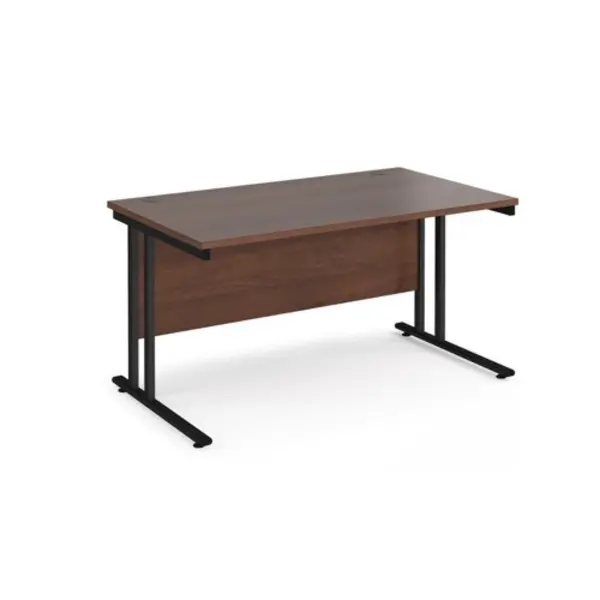 Image of Office Desk 1400mm Rectangular Desk With Cantilever Leg Walnut Tops With Black Frames 800mm Depth Maestro 25