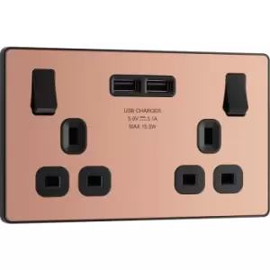 Image of BG Evolve Polished (Black Ins) Double Switched 13A Power Socket + 2 X USB (3.1A) in Copper Steel