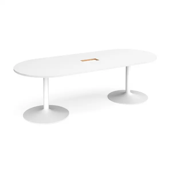 Image of Trumpet Base Radial Boardroom Table with White Base 2400mm - Central Cut Out - White