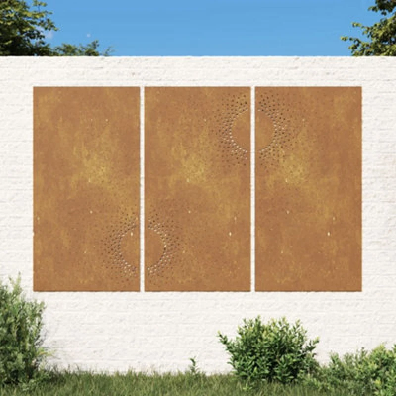 Image of vidaXL Garden Wall Decorations 3pc 105x55cm Corten Steel Sun Design, Brown 824512