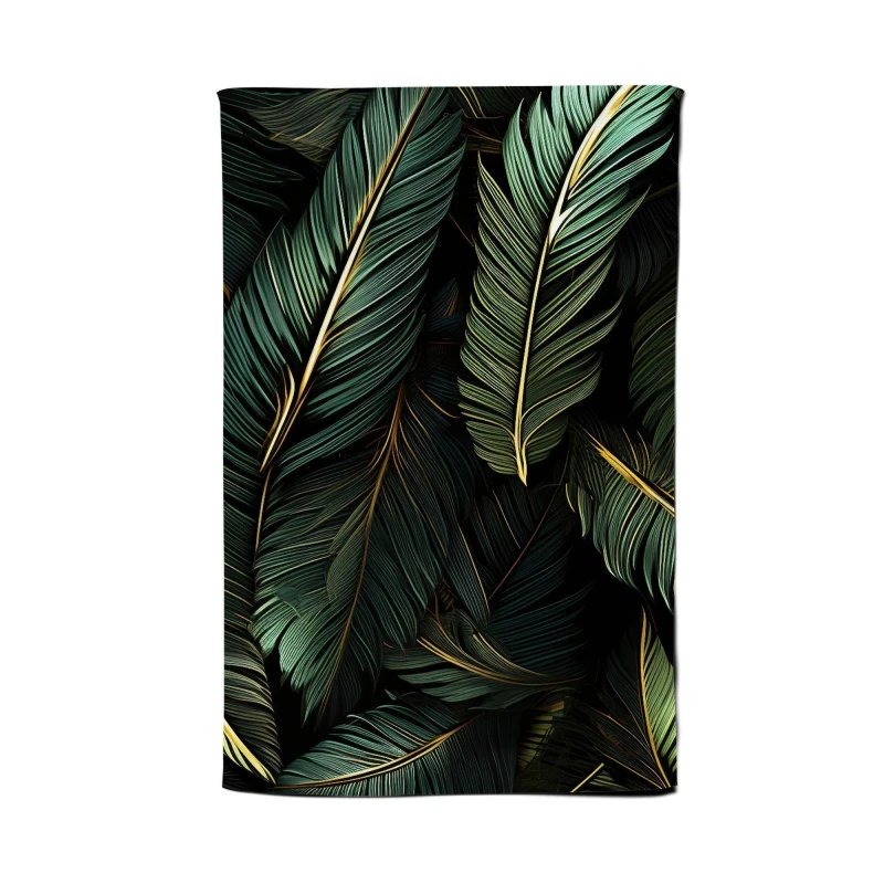 Image of Warren Reed - Designer Green & Gold Leaves Tea Towel Green Unisex