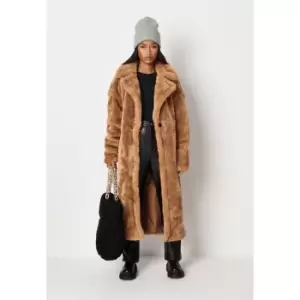 Image of Missguided Borg Teddy Seam Detail Longline Coat - Brown