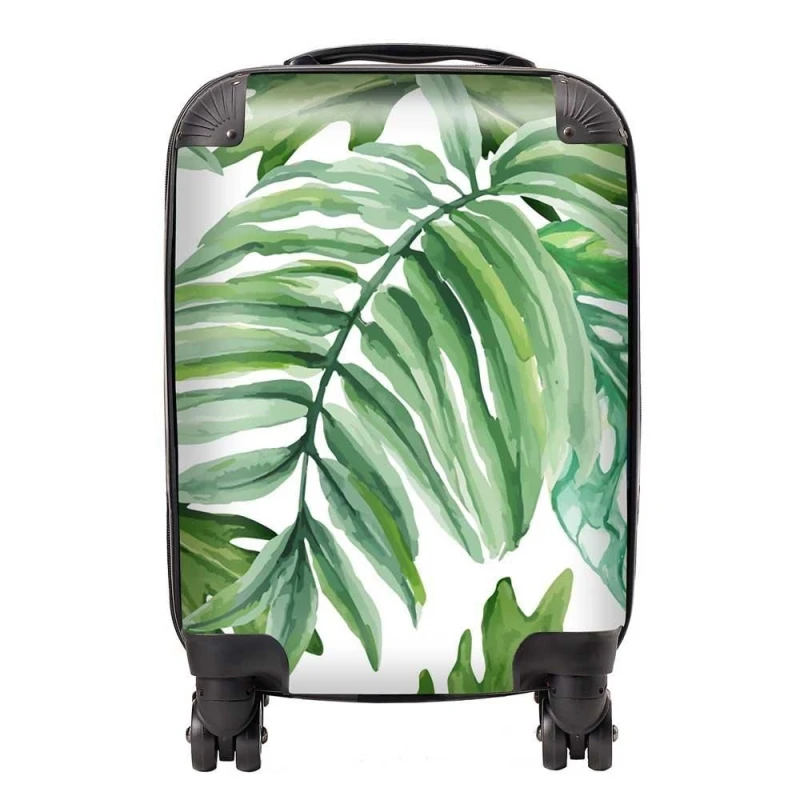 Image of Warren Reed - Designer Exotic Rainforest Leaves Suitcase in Green Size: Cabin Green Unisex Cabin