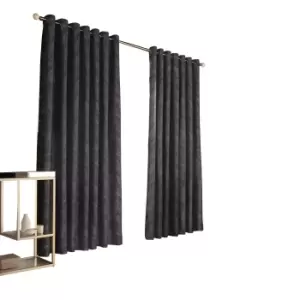 Image of Furn Himalaya Jacquard Design Eyelet Curtains (Pair) (117x137cm) (Navy)