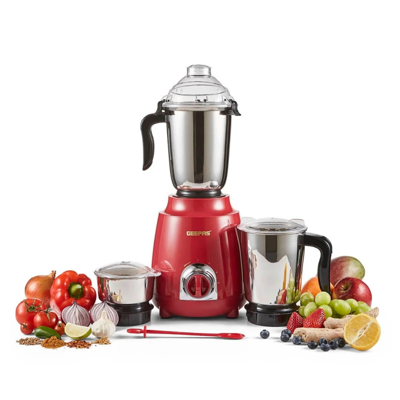 Image of Geepas 3-in-1 Mixer Grinder, Stainless Steel Jars & Blades 600W Red