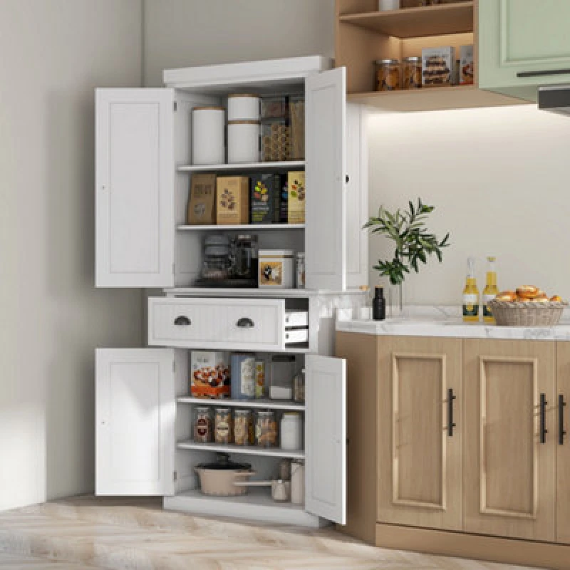 Image of HOMCOM HOMCOM Freestanding Kitchen Storage Cabinet with Drawers and Shelves White White One Size Unisex 5063603059702