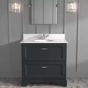 Image of 800mm Anthracite Freestanding Marble Top Vanity Unit with Basin - Ashbourne