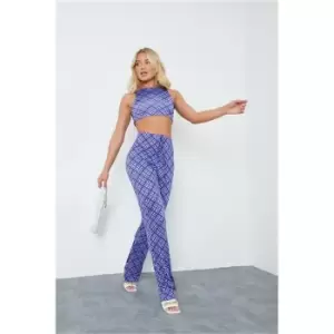 Image of I Saw It First Blue Tile Print Slinky Flares Co-Ord - Blue