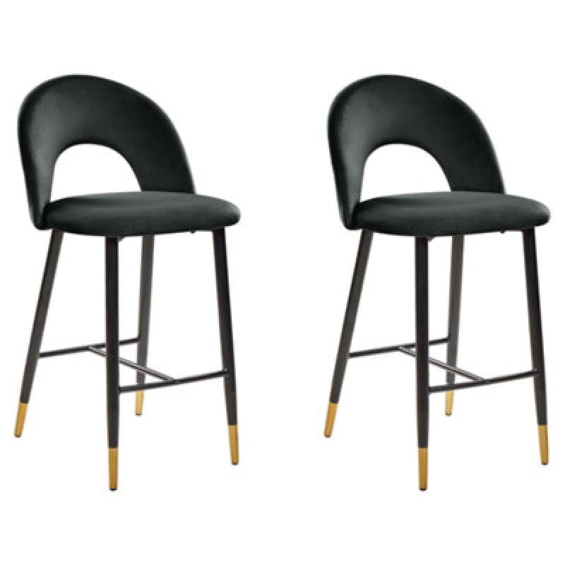 Image of Beliani Set Of 2 Bar Chairs Falton Velvet Black