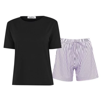 Image of Miso Stripe Lilac Shorts and Tee PJ Set Co Ord - Lilac/Black