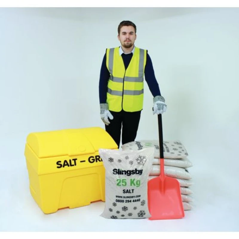 Image of ESE Direct Winter Snow & Ice Clearing Starter Kit with 8 x 25kg bags of white de-icing sale 394472 Grit Bins
