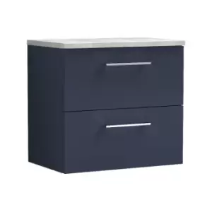 Image of Arno Matt Electric Blue 600mm Wall Hung 2 Drawer Vanity Unit with Bellato Grey Laminate Worktop - ARN1724LBG - Electric Blue - Nuie
