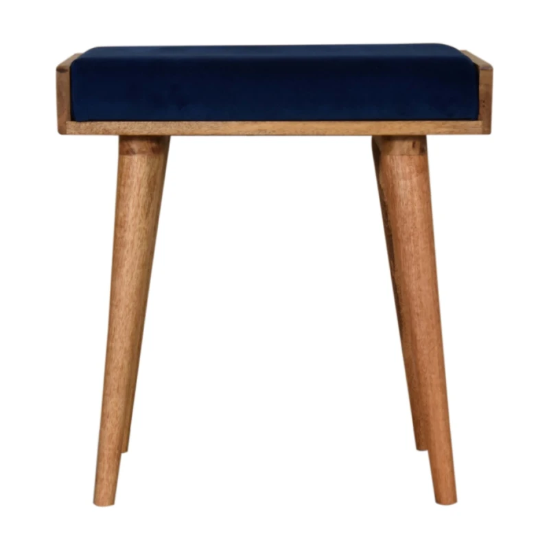 Image of Artisan Furniture Artisan Furniture Solid Wood Upholstered Royal Blue Velvet Tray Footstool, Beige