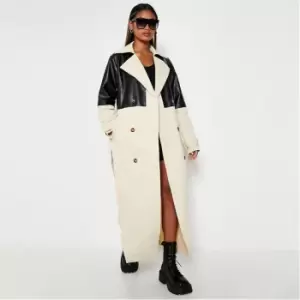 Image of I Saw It First Faux Leather Contrast Belted Trench Coat - Neutral