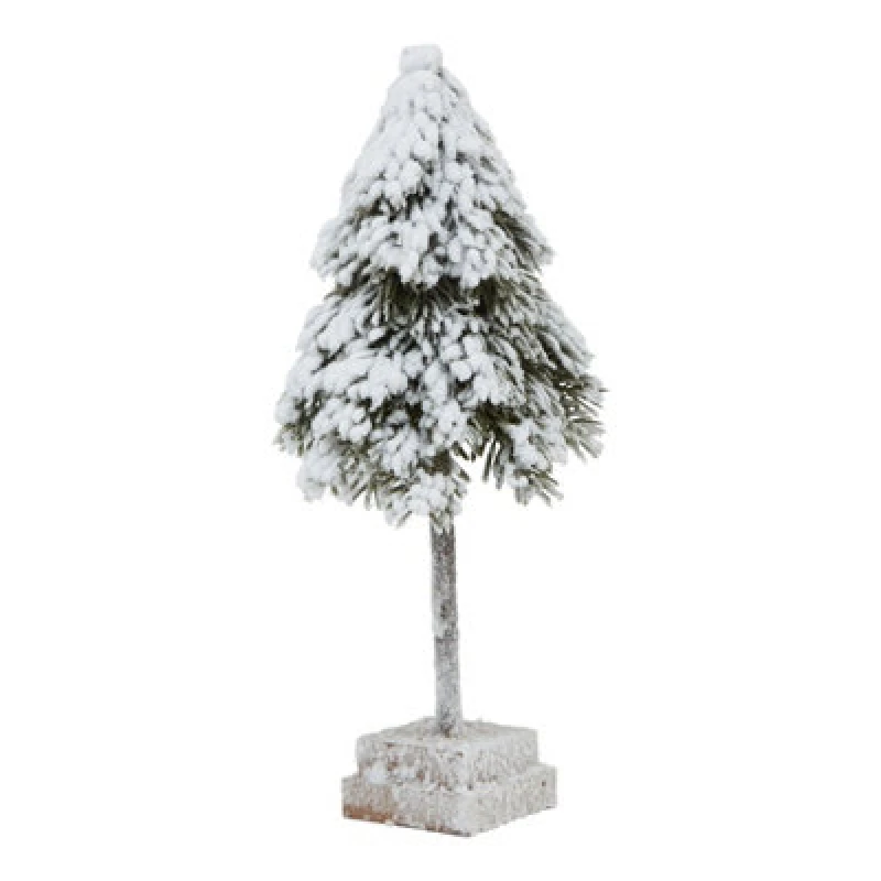 Image of Small Snowy Cedar Tree On Wood Block