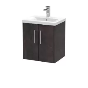 Image of Hudson Reed Juno 500mm Wall Hung 2 Door Vanity & Mid-Edge Basin - Metallic Slate