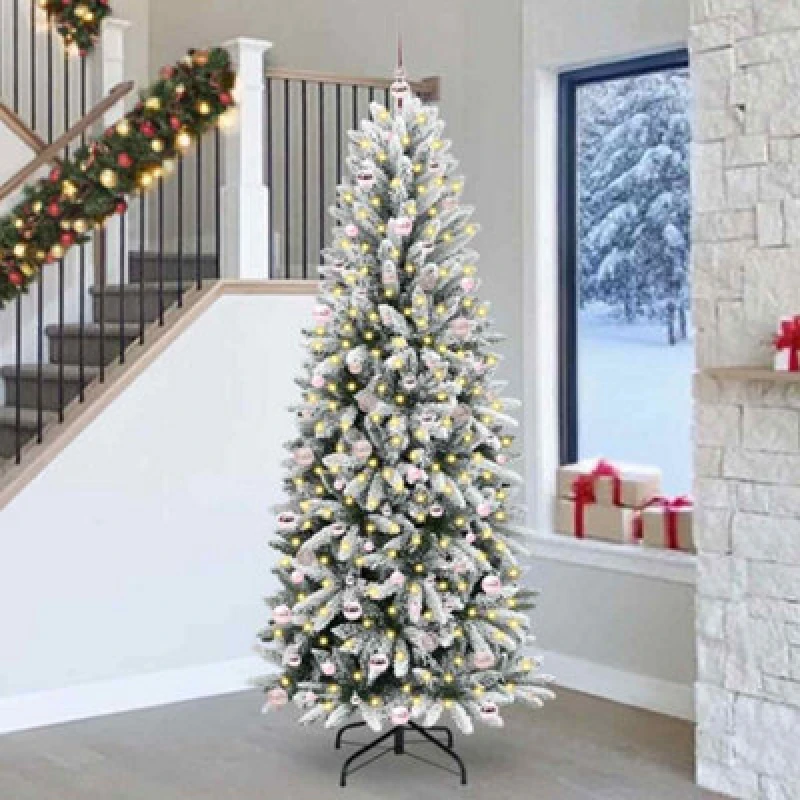 Image of vidaXL Artificial Christmas Tree with 300 LEDs, Pink Balls White 93 x 93 x 240 cm, White 3396071