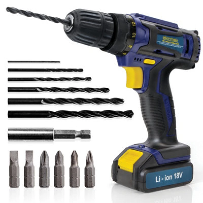 Image of Skotek 18V Cordless Drill & Drill Bit Set 18V Battery & Charger Included Blue