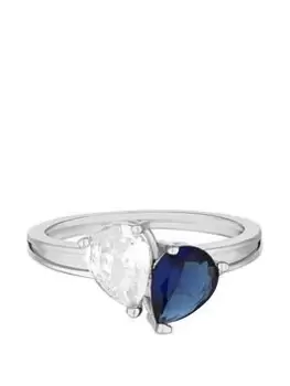 Image of Jon Richard Jon Richard Rhodium Plated Blue And Crystal Cubic Zirconia Ring, Silver, Size L, Women