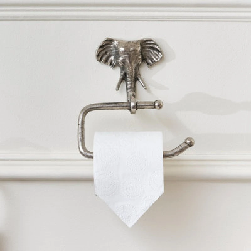 Image of Melody Maison Metallic Silver Elephant Toilet Roll Holder 18cm X 19cm Silver