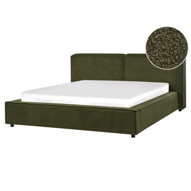 Image of Beliani Bed Boucle Linards 160 X 200 Cm (Eu King Size) Dark Green