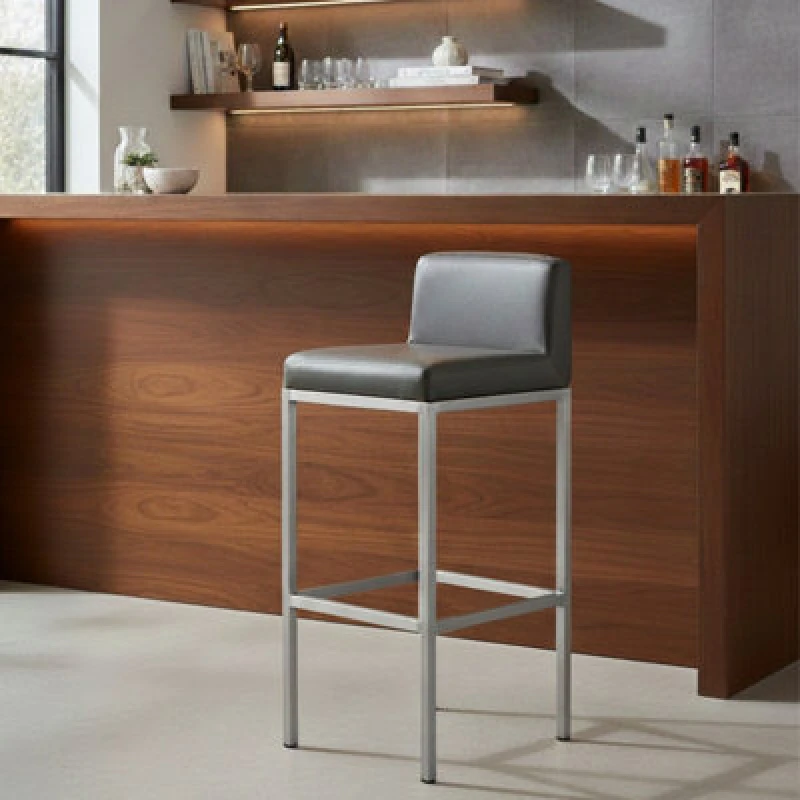 Image of Premier Housewares Interiors by Premier Baina Pu Finish Bar Chair with back Midnight