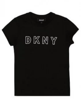 Image of DKNY Girls Short Sleeve Metallic Logo T-Shirt, Black, Size Age: 14 Years, Women