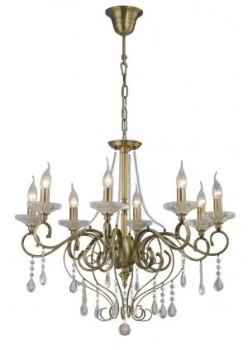 Image of Ceiling Pendant Chandelier 8 Light Antique Brass, Crystal