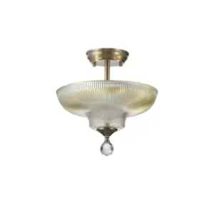 Image of Dresden 2 Light Semi Flush Ceiling Lamp E27 With Round 30cm Glass Shade Satin Nickel, Clear