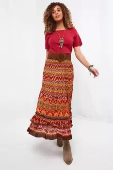 Image of Boho Zig Zag Tiered Shirred Waist Maxi Skirt