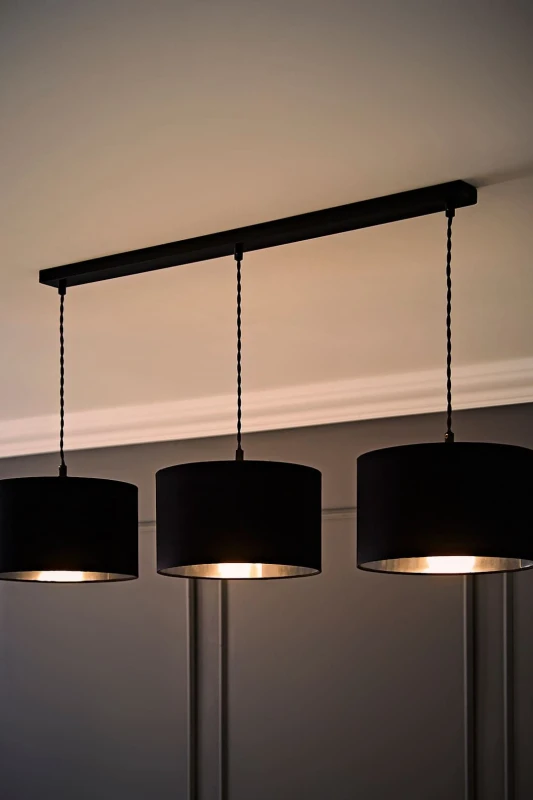 Image of ValueLights ValueLights Reni Metallic Drum Shade 3 Drop Bar Matte Black Diner Ceiling Light and Bulbs in Silver Silver One Size Unisex 5059406064029