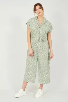 Image of Green Daisy Print Jumpsuit