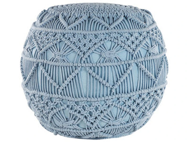 Image of Beliani Pouffe Macrame Kayseri Cotton Blue