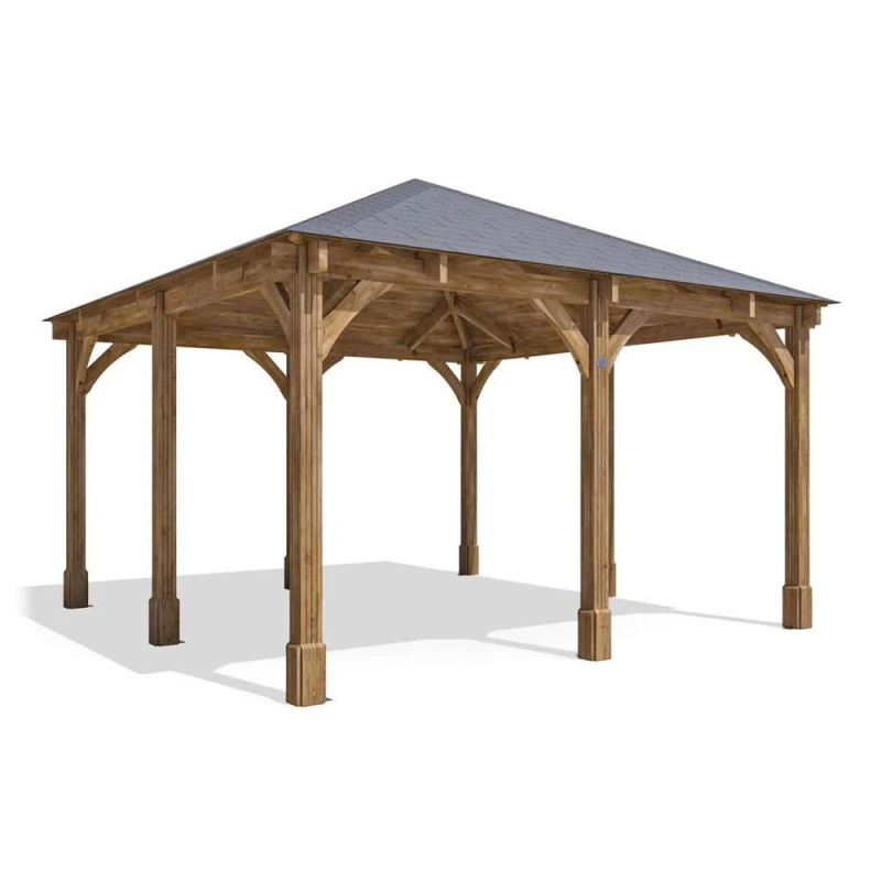 Image of Dunster House Wooden Gazebo Leviathan 4M X 4M Permanent Heavy Duty Patio Shelter With Roof Shingles