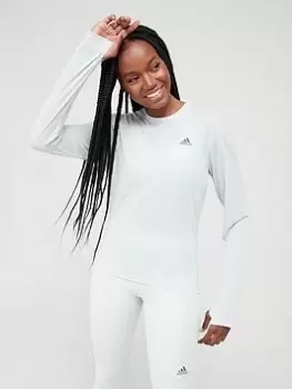 Image of adidas Run Icons 3 Bar Long Sleeve Tee - Light Green, Light Green, Size XS, Women