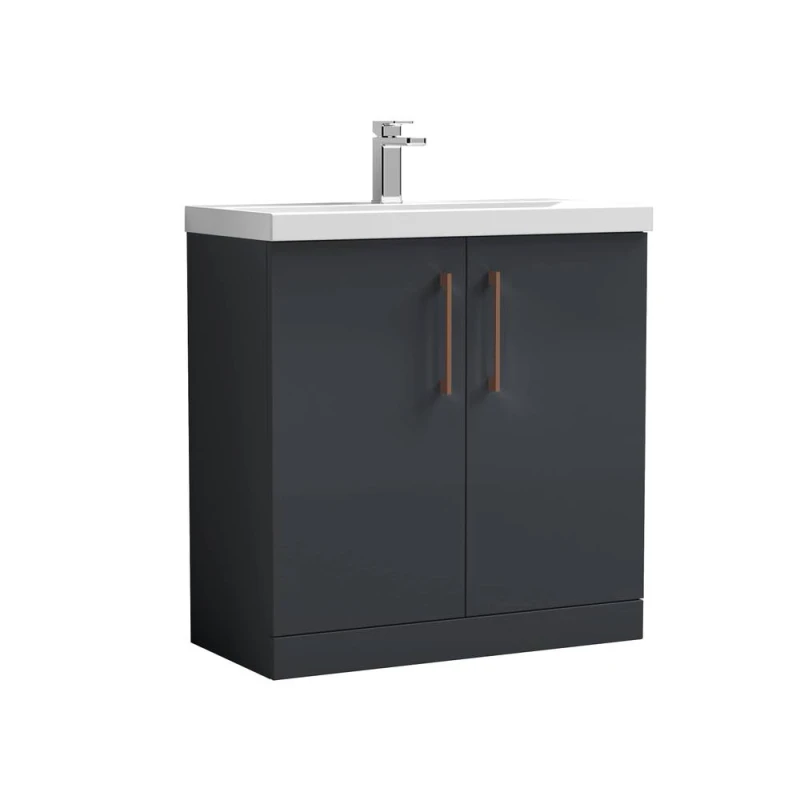 Image of Balterley Contemporary Bathroom Floor 2-Door Vanity Unit Basin, Dark Grey, 800mm in Grey Grey Unisex